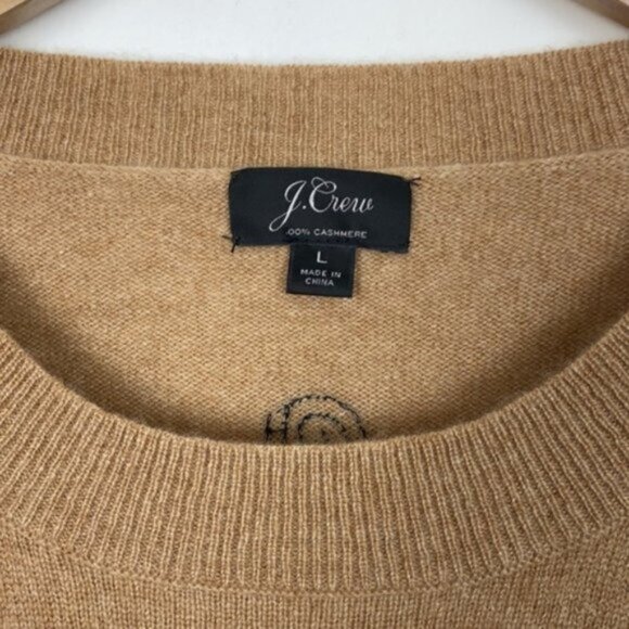 J.Crew L Cashmere Sweater Beige Black Sequins Polka Dots - Picture 3 of 15